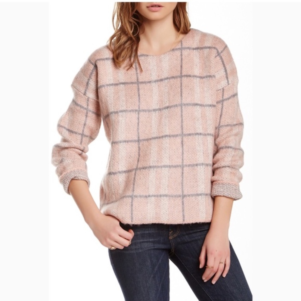 J.O.A Plaid Knit Sweater Mohair, Anthropologie S